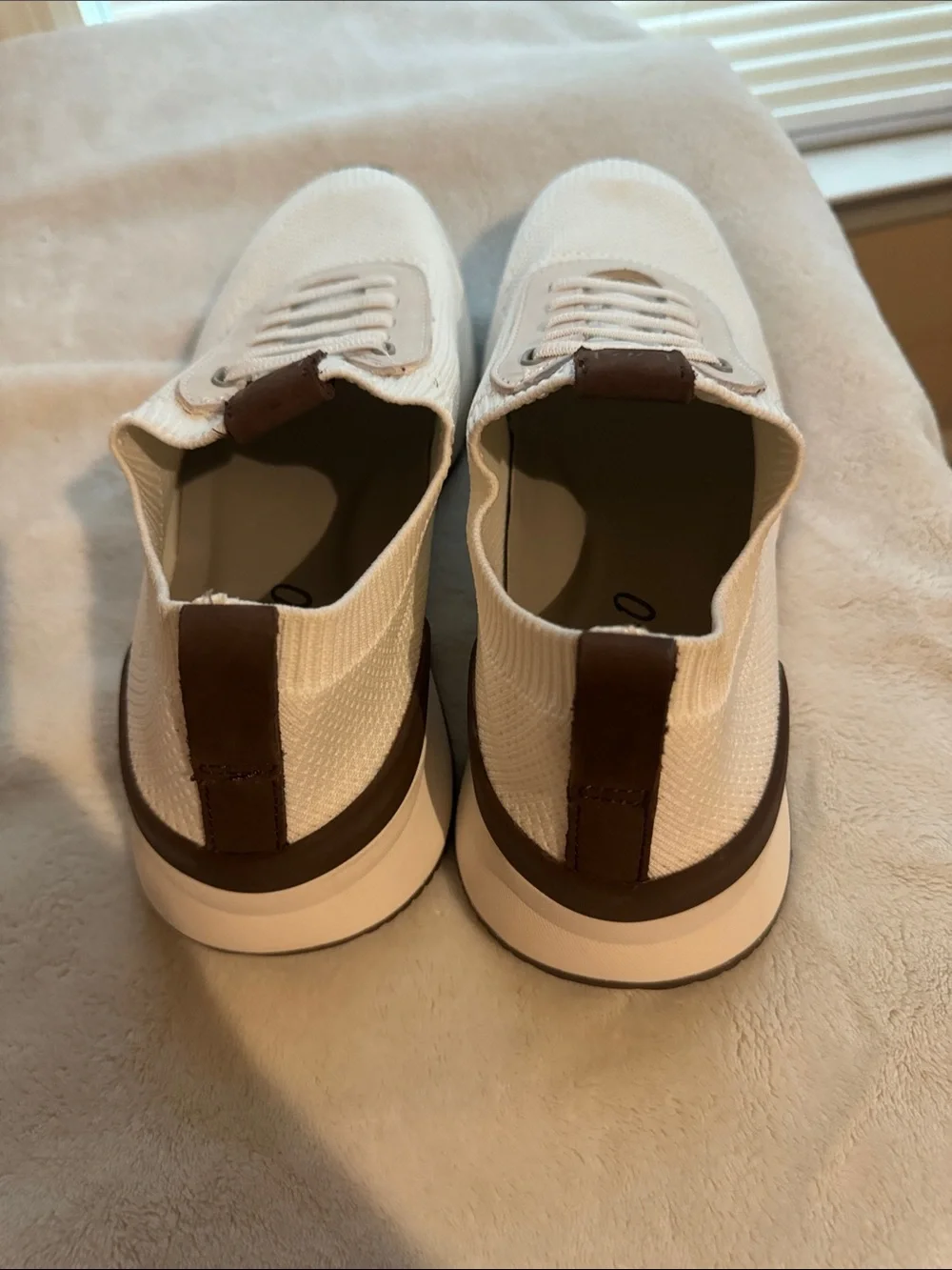 johnnie-O Cream Knit Sneakers with Brown Accents